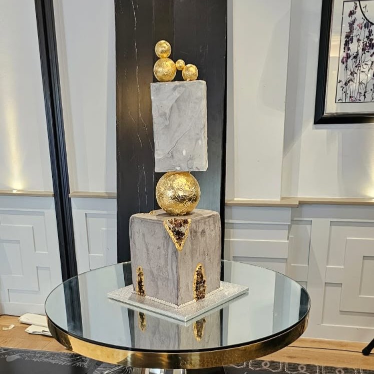 Featured grey and gold bespoke cake