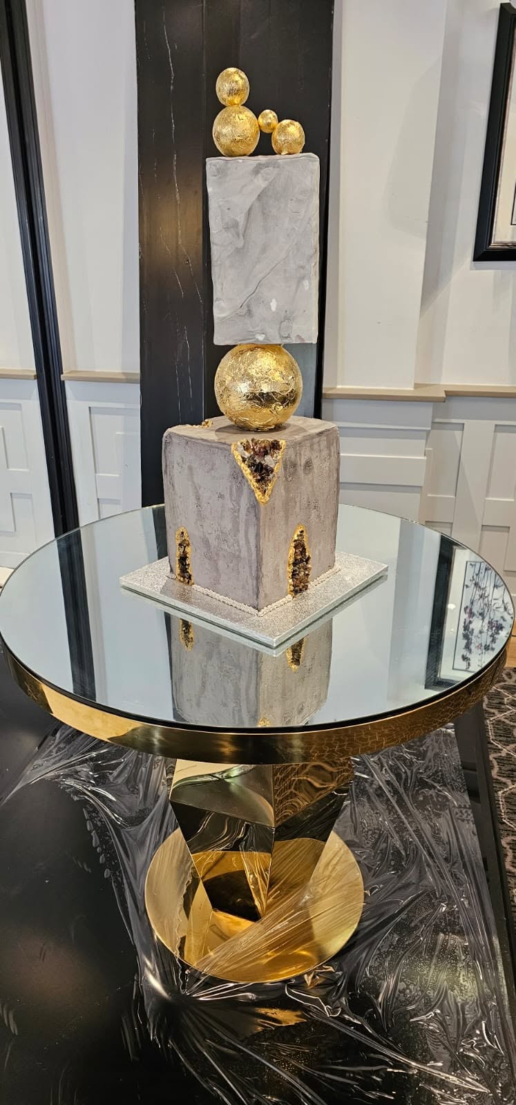 Geode-inspired grey and gold celebration cake